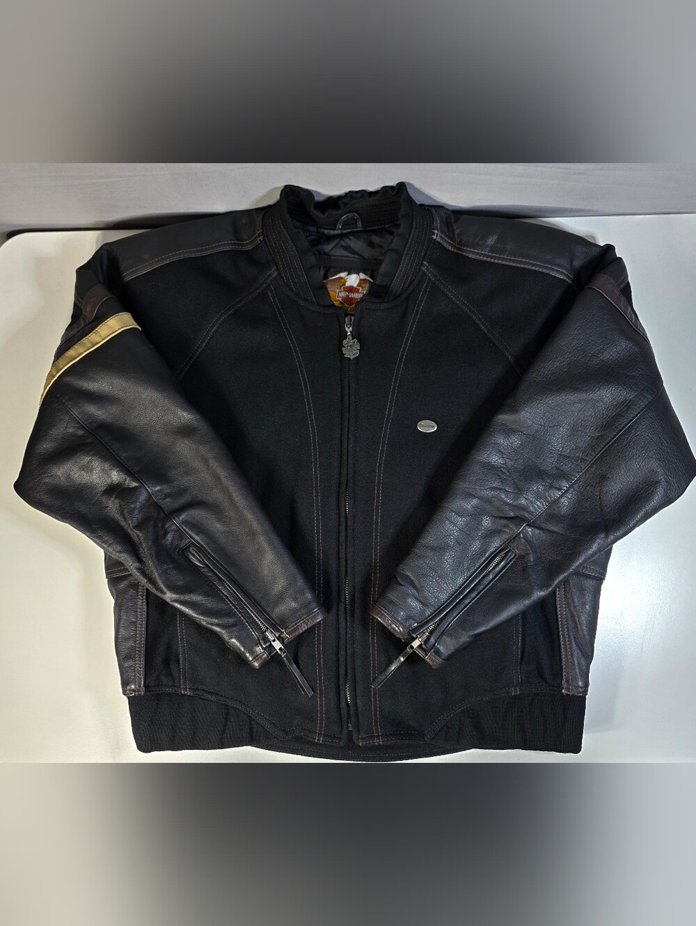 Harley-Davidson Vintage Classic Wool and Leather Bomber Jacket Size Large